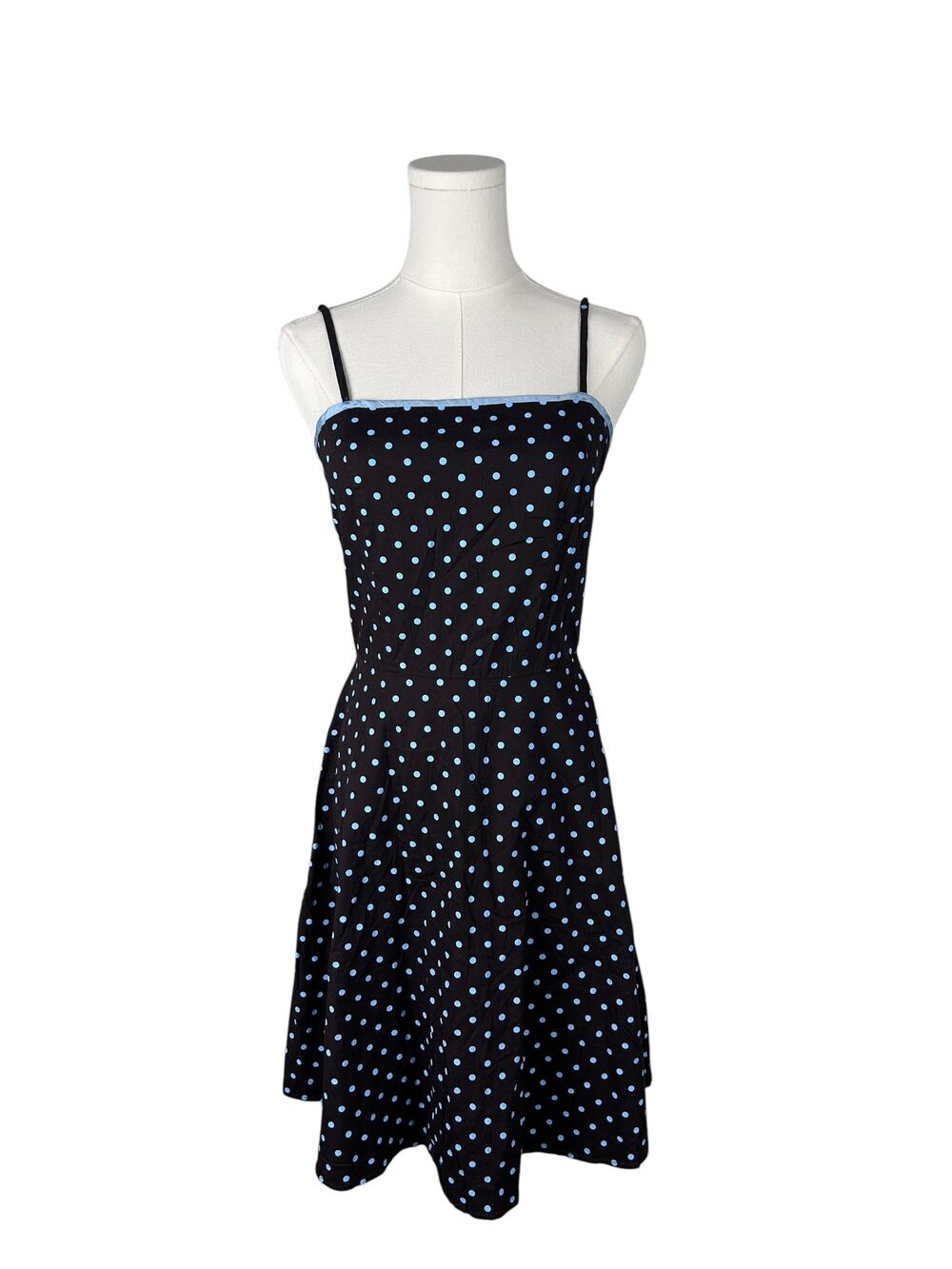Y2K Pulse Chocolate Brown Blue Swiss Dot Fit Flare Square Neck Mini Dress L